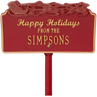 Happy Holidays Personalized Family Name Yard Stake Sign - Santa Sleigh
