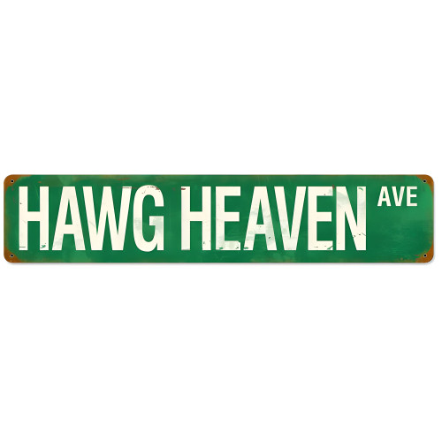 Hawg Heaven Ave Metal Sign - 6" x 28"
