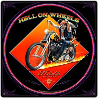 Hell on Wheels Metal Sign - 12" x 12"