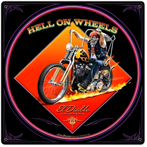 Hell on Wheels Metal Sign - 12" x 12"