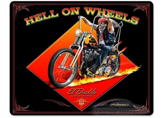 Hell on Wheels Metal Sign - 15" x 12"