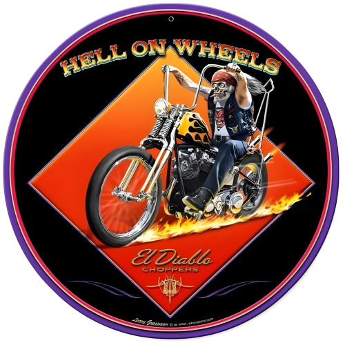 Hell on Wheels Metal Sign - 14" Round