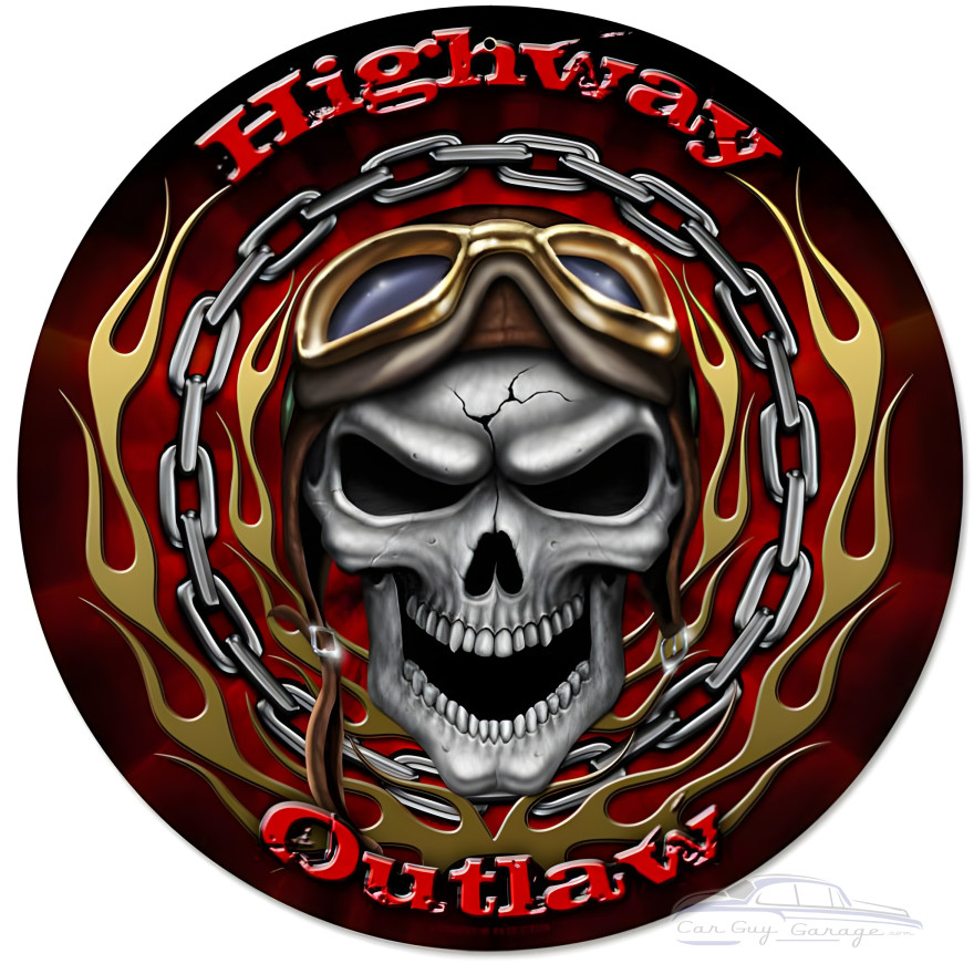 Highway Outlaw Metal Sign - 14" Round