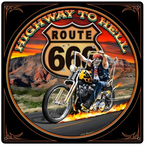 Highway to Hell Metal Sign - 12" x 12"