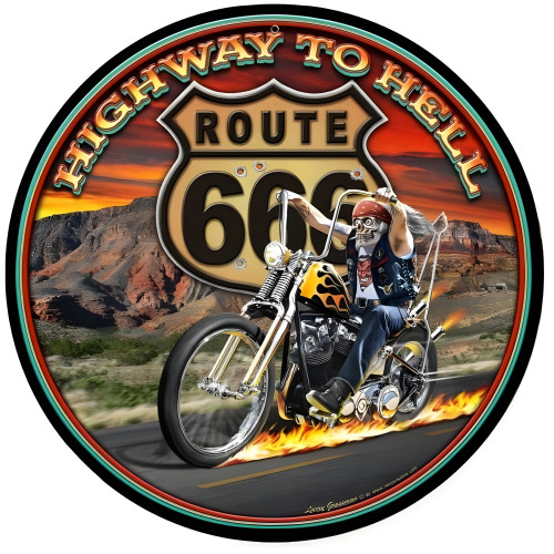Highway to Hell Metal Sign - 14" Round