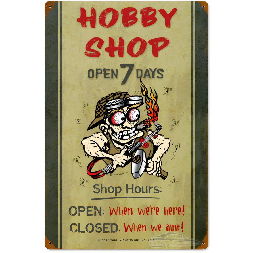 Hobby Shop Hours Metal Sign - 16" x 24"