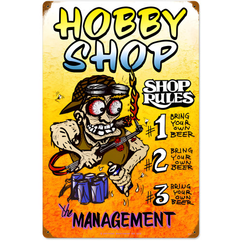 Hobby Shop Rules Metal Sign - 16" x 24"