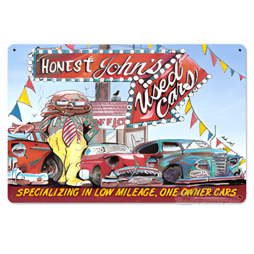 Honest John's Used Cars Metal Sign - 18" x 12"