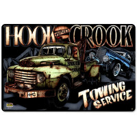 Hook Crook Towing Metal Sign - 18" x 12"