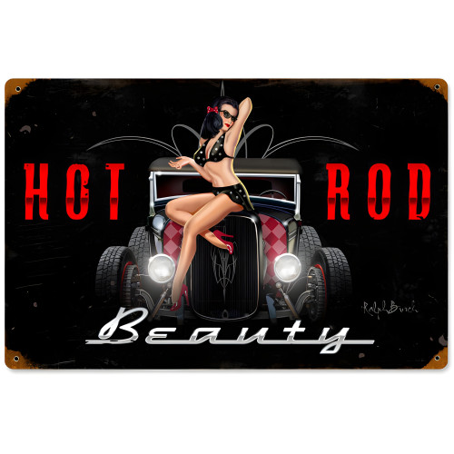 Hot Rod Beauty Metal Sign - 18" x 12"