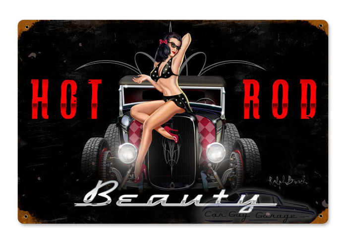 Hot Rod Beauty Metal Sign - 18" x 12"