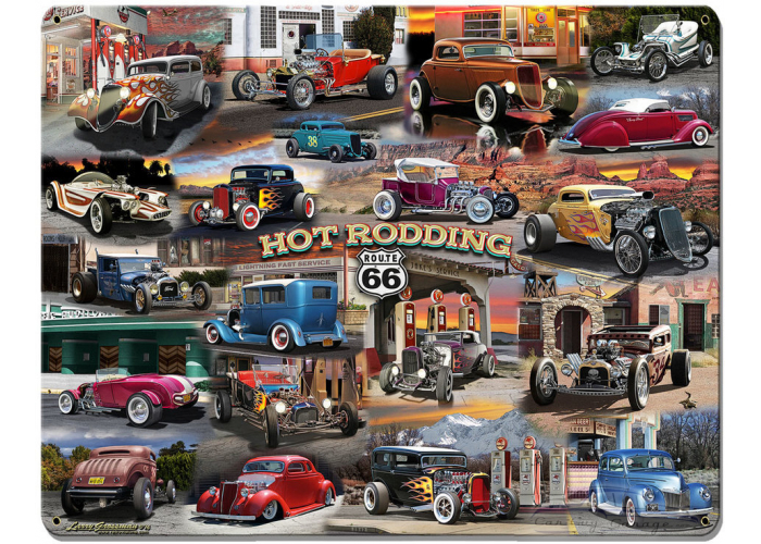 Hot Rod Collage Metal Sign - 30" x 24"