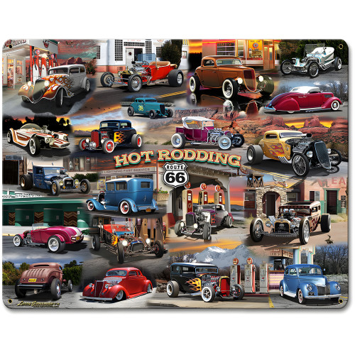 Hot Rod Collage Metal Sign - 15" x 12"