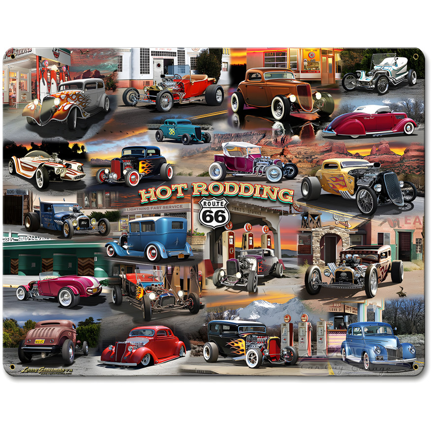Hot Rod Collage Metal Sign - 15" x 12"