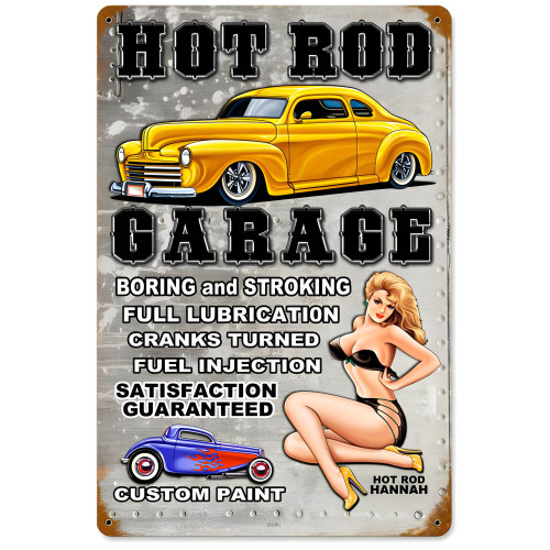 Hot Rod Garage Metal Sign - 12" x 18"