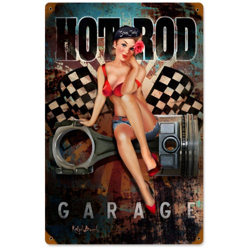 Hot Rod Garage Metal Sign - 12" x 18"