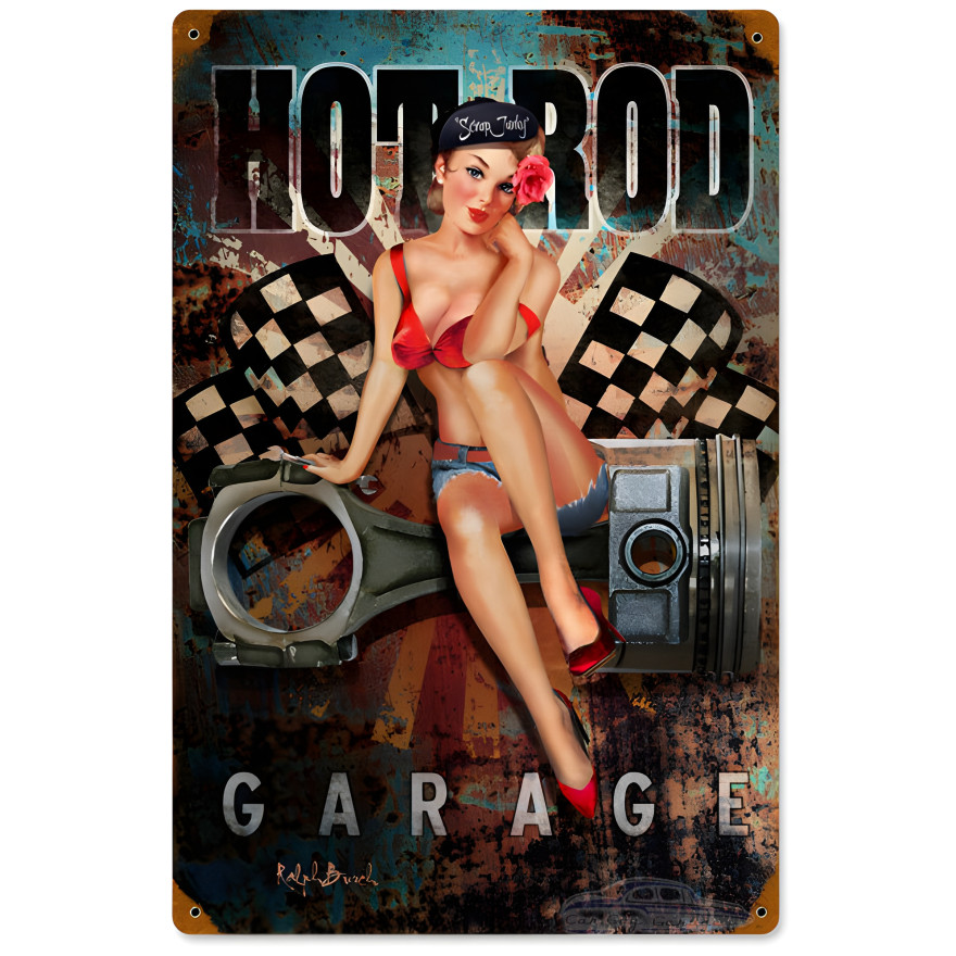 Hot Rod Garage Metal Sign - 12" x 18"