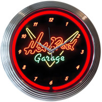 Hot Rod Garage Neon Wall Clock with Chrome Art Deco Rim