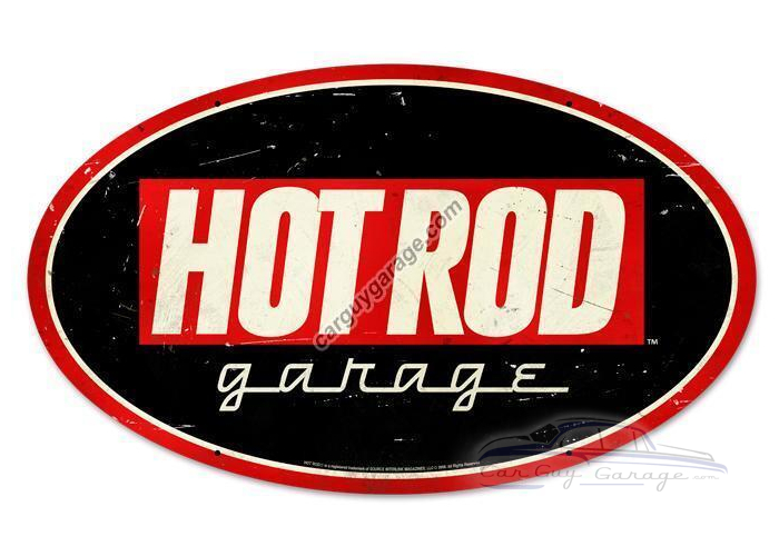 Hot Rod Garage Oval Metal Sign - 24" x 14"