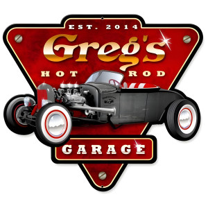 Hot Rod Garage Personalized Metal Sign - 14" x 15"