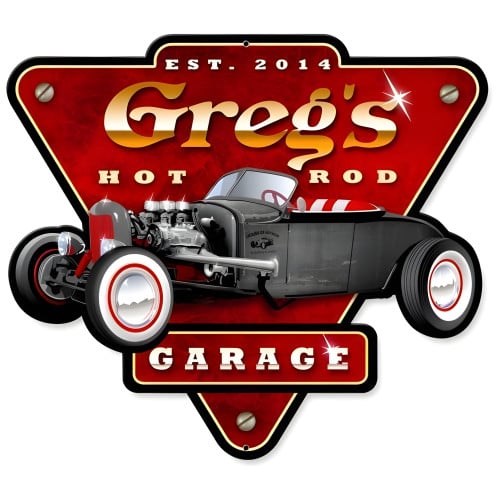 Hot Rod Garage Personalized Metal Sign - 14" x 15"