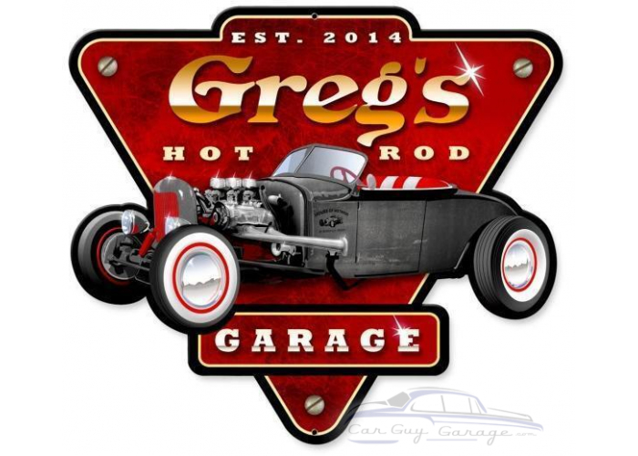 Hot Rod Garage Personalized Metal Sign - 14" x 15"