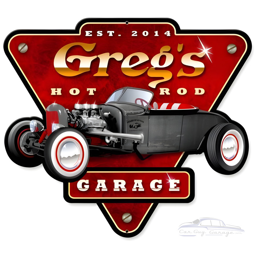 Hot Rod Garage Personalized Metal Sign - 14" x 15"