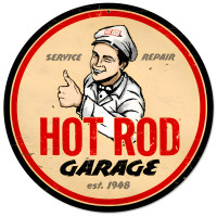 Hot Rod Garage Metal Sign - 14" Round