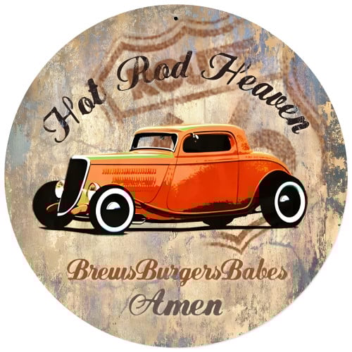 Hot Rod Heaven Metal Sign - 14" Round