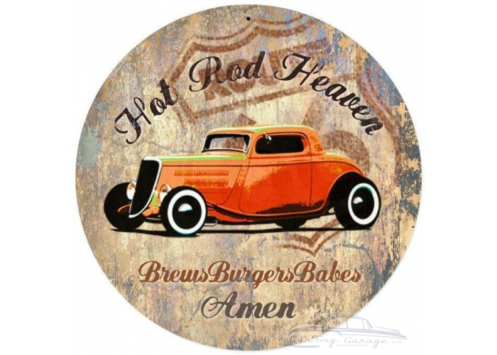 Hot Rod Heaven Metal Sign - 14" Round