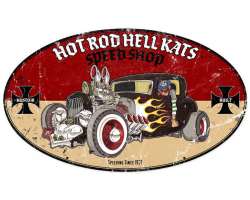 Hot Rod Hell Kats Metal Sign - 24" x 14"
