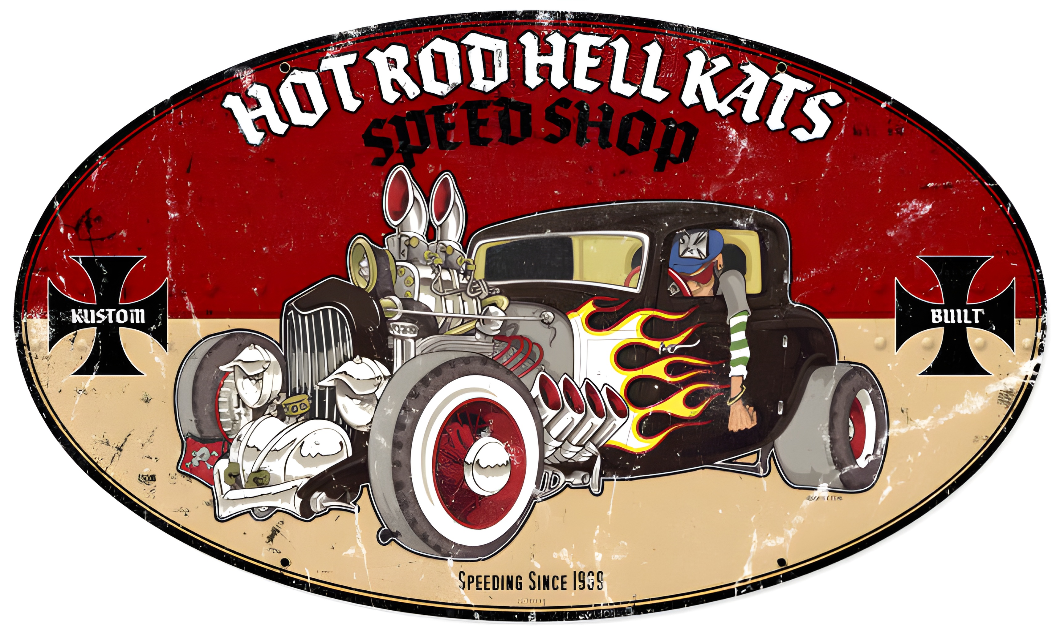 Hot Rod Hell Kats Metal Sign - Garage Wall Art