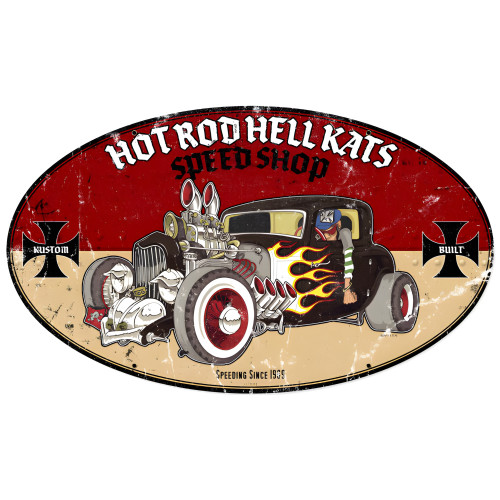 Hot Rod Hell Kats Metal Sign - 24" x 14"