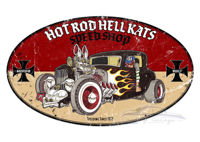 Hot Rod Hell Kats Metal Sign
