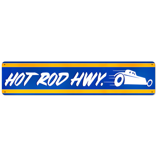 Hot Rod Hwy Metal Sign - 28" x 6"