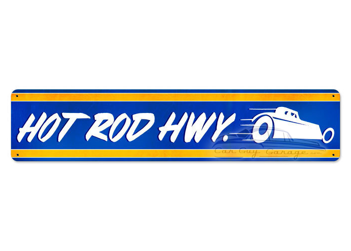 Hot Rod Hwy Metal Sign - 28" x 6"