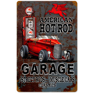Hot Rod Mobilgas Metal Sign - 12" x 18"