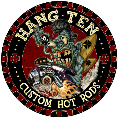 Hot Rod Monster Metal Sign - 14" Round