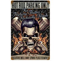 Hot Rod Parking Metal Sign - 12" x 18"