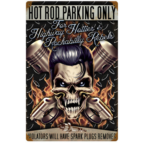 Hot Rod Parking Metal Sign - 12" x 18"