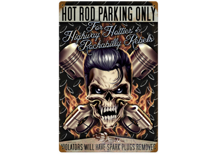 Hot Rod Parking Metal Sign - 12" x 18"