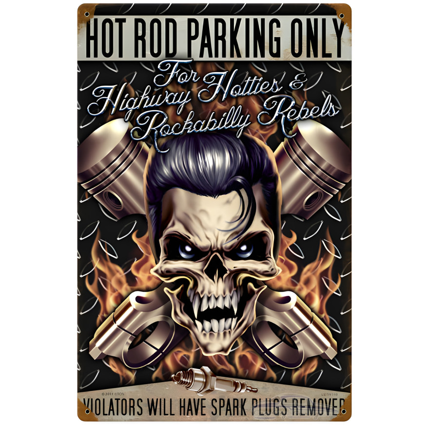 Hot Rod Parking Metal Sign - 12" x 18"