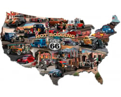 Hot Rod Route 66 Map Metal Sign - 25" x 16"