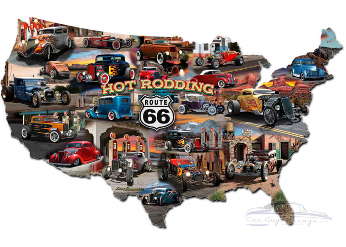 HOT ROD ROUTE 66 MAP Metal Sign