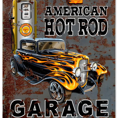 Hot Rod Shell Gas Metal Sign - 12x18 Garage Art