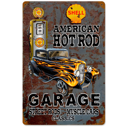 Hot Rod Shell Gas Metal Sign - 12" x 18"