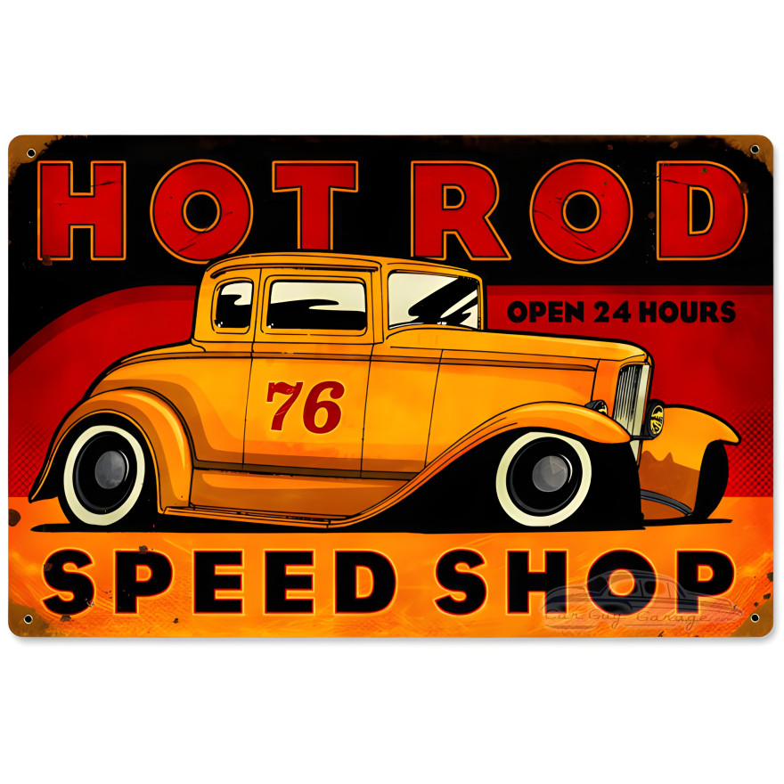 Hot Rod Speed Shop Metal Sign - 18" x 12"