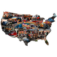 Hot Rod USA Map Metal Sign - 25" x 16"