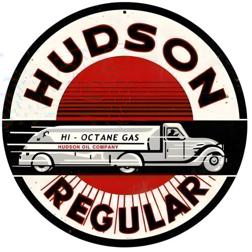 Hudson Gasoline Metal Sign - 14" Round