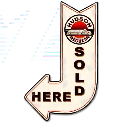 Hudson Sold Here Arrow Metal Sign - 15" x 24"